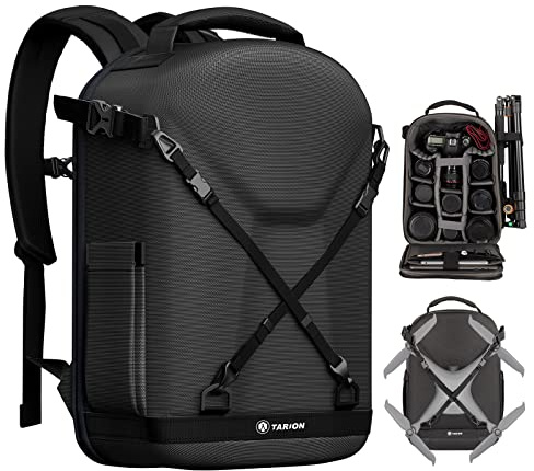TARION Kamerarucksack, Fotorucksack mit Hartschalen, Stoßfest, wasser- und abriebfeste Kameratasche mit 14,5 Zoll Laptopfach, DSLR Rucksack für Drohnen, Spiegelreflexkameras und Zubehör