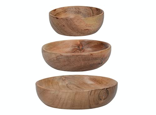 Creative Tops Naturals Lebensmittelechte dekorative Dipschalen aus Holz (3er-Set) 12.8cm (5 Zoll), 10.cm (4 Zoll) und 8 cm (3 Zoll), Tiefe jeweils 2 cm, Brown