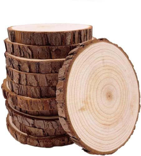 Holzscheiben 10 Stücke Holz Log Scheiben 11-12cm Unvollendete Holzkreise Ungebohrte ohne Loch für DIY Handwerk Hochzeit Mittelstücke Weihnachten Dekoration Baumscheibe