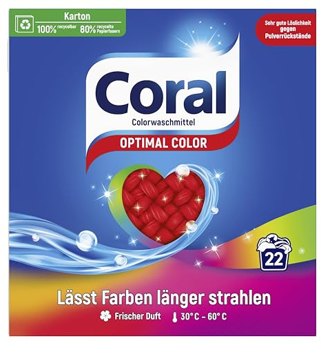 Coral Waschpulver Optimal Color effektives Colorwaschmittel für länger strahlende Farben 4x 22 WL