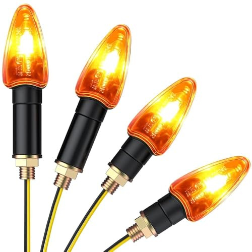 PROZOR 12V Universelle Motorrad Blinker, 4 STÜCK (2x kurz, 2x lang) 10W Blinker Licht IP65 Wasserdicht mit E-Marked & ECE Approval, Mini Blinkeranzeige für M10 Motorrad -Gelb