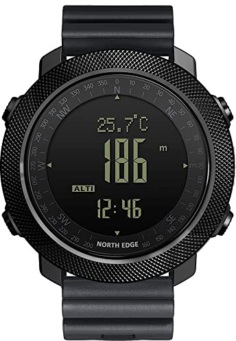 NORTH EDGE Apache Outdoor Digitaluhr Herren, 50M, Kompass | ABC-Outdooruhr, 50M wasserdicht, Höhenmesser, Barometer, Kompass, Schrittzähler, EL-Licht