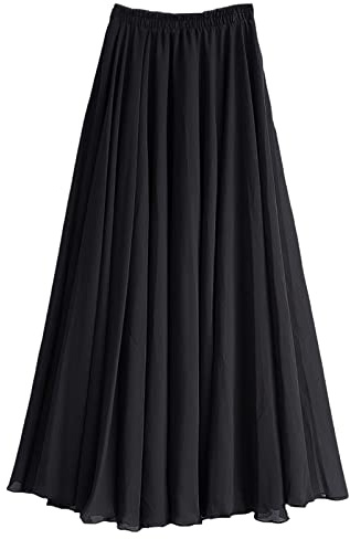 Damen A Linie Langer Rock Voll oder Knöchellang Elastischer Bund Plissierter Feen Chiffon Sommerrock