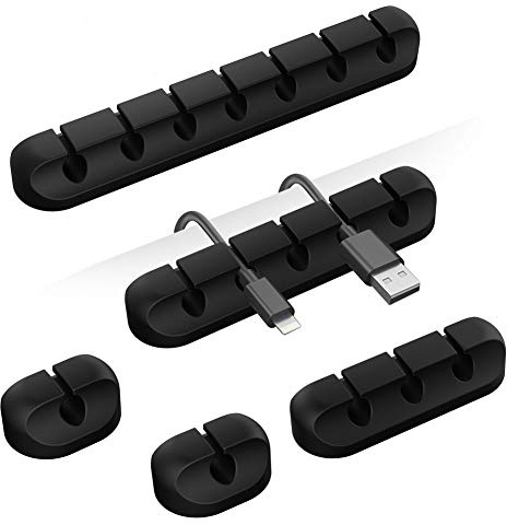 Kabelhalter Kabelclips, 5 Stück Kabelmanagement Selbstklebend Kabel Organizer für Schreibtisch, Netzkabel, USB Ladekabel, Kabelführung, Audiokabel, Büro und Privatanwender, Schwarz