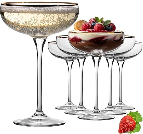 IMPERIAL glass Sektschalen mit Goldrand 270ml Champagnergläser Set 6-Teilig Sektgläser aus Crystalline Glas Vintage-Gläser