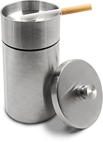 Prounion Aschenbecher Edelstahl, Windaschenbecher mit Deckel für Auto Drinnen Draußen, Schwerer Winddichter KFZ Sturmaschenbecher Ashtray Autoascher Tischaschenbecher Windascher für Home Office Auto
