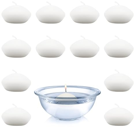 pajoma® XL Schwimmkerzen 12 Stück, Creme - unbeduftete Wasserkerzen | 80g Wachsgewicht, ca. 8 Std. Brenndauer, 69 x 38 mm | Poolkerzen Teelichter-Kerze