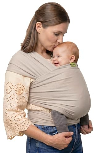 Boba Babytragetuch ab Geburt bis 15 kg - Kuschelweiches & Stützendes Baumwollfrottee, Tragetuch Baby Neugeboren bis Kleinkind, Einfach zu Binden (Beige)