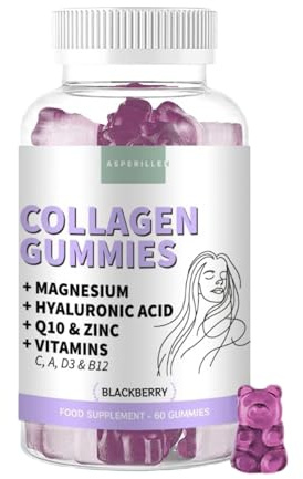 Kollagen Gummibärchen mit Hyaluronsäure - Premium Collagen Komplex für Haut, Haare, Nägel, Knochen und Gelenke - Collagen Gummies mit Vitamin C, Magnesium, Q10, Zink - 60 Einheiten