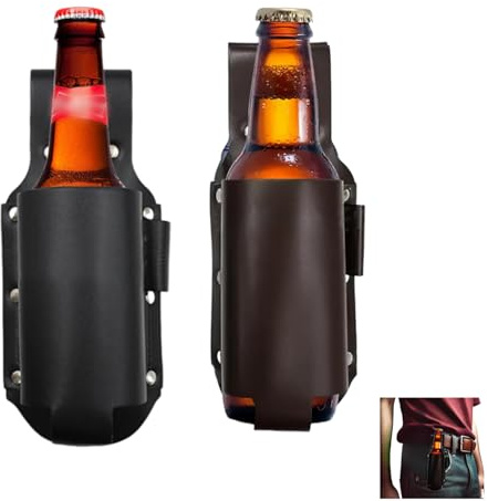 Bierhalter,2 Stück Bierhalter Gürtel Leder,Tragbarer Bierflaschenhalter Holster Portable Bierholster Gürtel für Männer,Biergürtel Geeignet für Grillen,Camping,Reisen,Partys im Freien