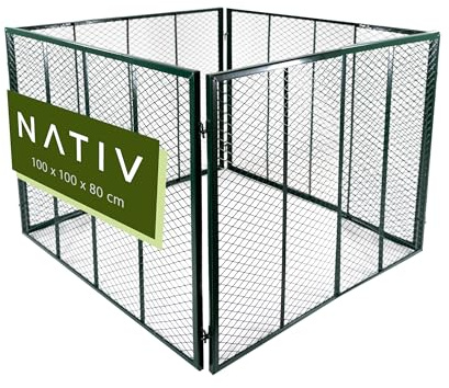 NATIV Metall Gartenkomposter 800 L 100x100x80 cm dunkelgrün, Stecksystem Kompostbehälter, Drahtkomposter mit Seitenteilen als Kompostsieb, für Gartenabfälle und Rasenschnitt, platzsparend demontierbar