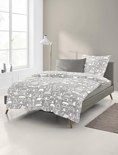 Bierbaum Bettwäsche 4176, Fein-Biber, Designed in Germany, Beige 80, 135x200 + 80x80 cm