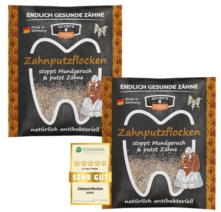 QCHEFS 2X Zahnputzflocken für Zahnpflege Hund Zahnreinigung gegen Zahnstein | Zahnpflege Hund, ohne Dentalspray, Zahnsteinentferner & Mundgeruch Kontrolle, Ideal von der Schleckmatte