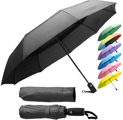 ZENO Regenschirm Taschenschirm Kompakt – Automatik Windfest Klein, Faltbarer Reise-Regenschirm für Damen & Herren, Stabil mit 9 Fiberglas-Rippen, Wasserabweisend Teflon, Schwarz