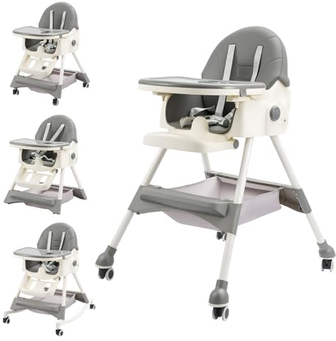 ARATERVIO 6-in-1 Baby Hochstuhl klappbar & verstellbar, mit 4-fach Rückenlehne, abnehmbarem Tablett, 5-Punkt-Gurt, mitwachsender Kinderhochstuhl 6 Monate–6 Jahre mit Aufbewahrungskorb