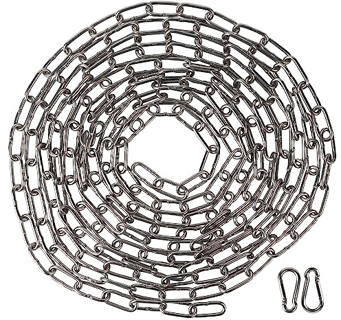 EXLECO 5M Edelstahlkette 3mm Stahlkette Kette Gliederkette Absperrkette Zierkette Metallkette zum Aufhängen Hundekette Ankerkette Rundgliederkette langgliedrig mit 2 Karabinerhaken poliert