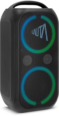 LAUTA WUMMSBOX - 160W Peak Bluetooth Partybox (Musikbox mit 103dB Sound, Bass Boost, True Wireless Stereo, 12 Stunden Akkulaufzeit, LED, IPX4, USB, Mikrofon-Anschluss, 80W RMS Leistung)