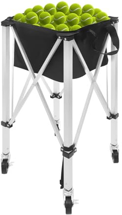ieLsngai Tennisballkorb mit Rädern, Faltbarer Tennisballbehälter, Tragbarer Ballwagen aus Aluminium, tragbarer Sport-Lehrwagen mit Tragetasche, 150-170 Bälle