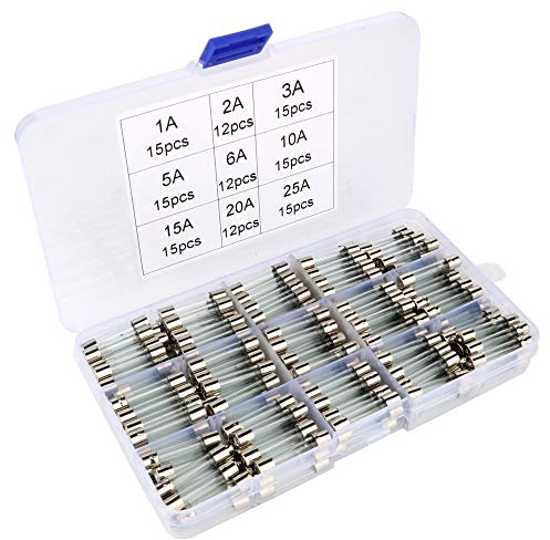 Gebildet 126Stück 6×30mm Glassicherung, Fast-Schlag Glassicherung Glasrohr Assortierte Kit (250V Amp 1A 2A 3A 5A 6A 10A 15A 20A 25A)