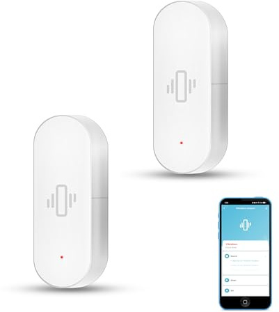 Intelligenter Vibrationssensor: Drahtloser Glasbruchmelder, WiFi-Türsensor mit App-Alarmen, einstellbare Empfindlichkeit, Glasbruch-Sicherheitssensor für Alarmanlage und Heimautomatisierung (2er-Pack)