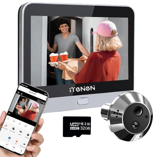 iTenen DA2 Audio Bidirektional,WLAN Türspion Kamera mit 32GB Speicherkarte, 3,0 MP Digitaler Türspion Kamera mit 4,3 Zoll Farbbildschirm mit 5000mAh Akku,140°-Winkel, PIR-Bewegungserkennung