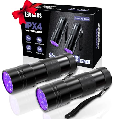 COSOOS 2 PCS UV Schwarzlicht Taschenlampe, Mini UV Lampe Haustiere Urin-Detektor mit 12 LEDs für Urinflecken von Hunden, Bettwanzen und Skorpione. (Batterien nicht enthalten)