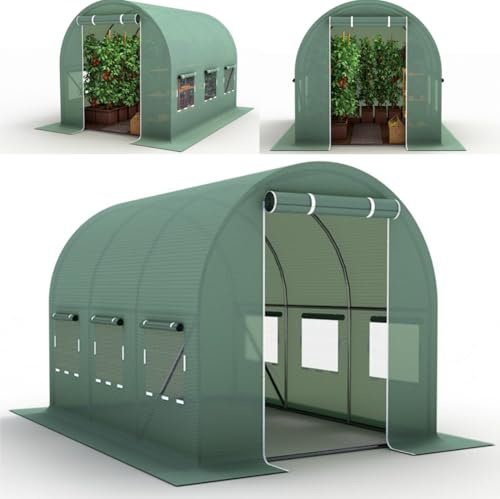 Magna One® Folien-Gewächshaus 2x3 m mit Stahlrahmen, Tür und 6 Fenster, PE-Gitterfolie, Reißverschluss, Verzinkt