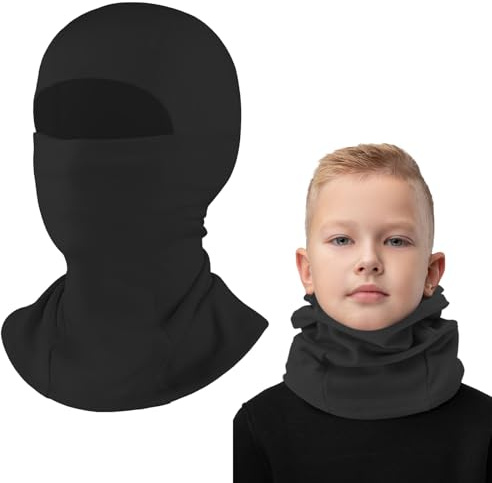 UOCAI Kinder Sturmhaube Winter Fahrradmütze Unter Helm Warm Sturmmaske Mütze mit Halswärmer Winddicht Gesichtsmaske Skimaske Outdoorsports Radfahren Skifahren Fahrrad (Schwarz)