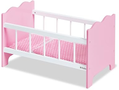 PINOLINO Puppenbett Jasmin, Set 4-tlg. - rosa & weiß, inkl. Bettzeug kleine Herzen, MDF, für Kinder ab 2