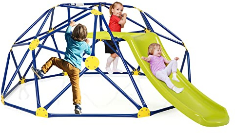 COSTWAY Kletterkuppel und Spielset, Geometrische Kuppel mit Rutsche, 180 KG Tragfähigkeit, Spielplatz für Kinder von 3 bis 10 Jahren, Ideal für Fitnessstudio, Hinterhof, Garten, Park