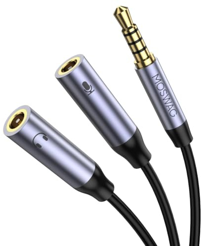 MOSWAG Kopfhörer Mic Splitter Adapter, 3.5mm Aux Audio Y Splitter Kabel, TRRS Headset Splitter Kabel mit Separater Audio Mikrofonbuchse für Laptop PS4 PC Tablet Gaming etc