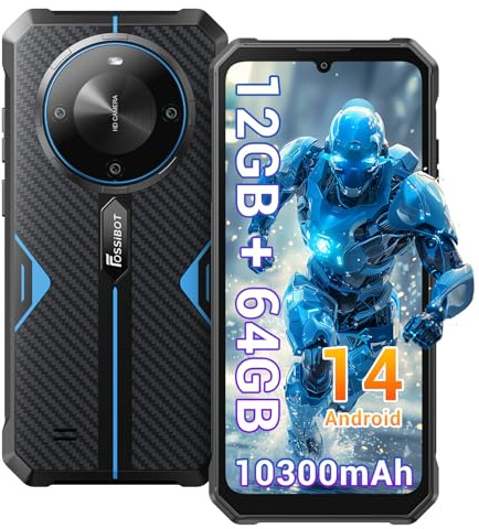 FOSSiBOT F105 Outdoor Handy Android 14 Smartphone, 12(4+8)GB RAM 64GB ROM/128GB, 6,74'' HD Display, 20MP+8MP, 10300mAh Akku Baustellenhandy, 4G Dual SIM Handy ohne Vertrag, IP68/IP69K/GPS/OTG/Face ID