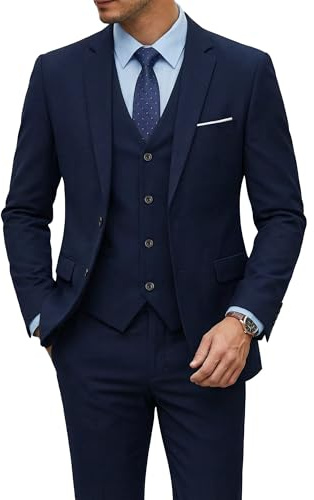 YND Herren-Anzug-Set, schmale Passform, 2 Knöpfe, 3-teilig, einfarbig, Blazer, Jacke, Weste, Hose und Krawatte