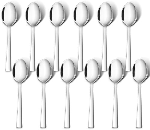 TEAMFAR Kaffeelöffel 12 Stück, Edelstahl Teelöffel Dessertlöffel, 13,6cm | Klein Löffel Set für Hause, Restaurant, Hotel, Spiegelpoliert, Spülmaschinenfest