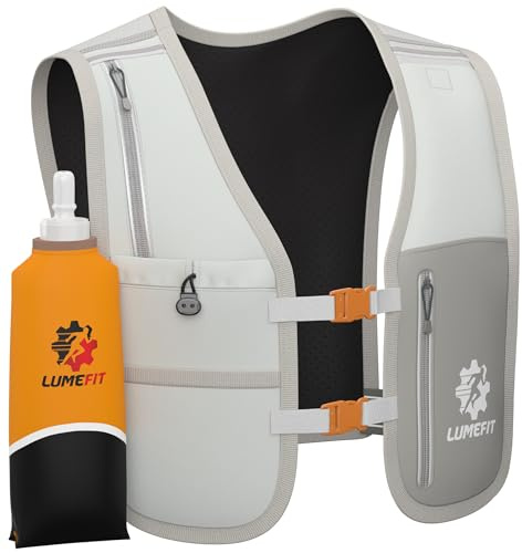 LUMEFIT Laufweste für Damen & Herren inkl. 500ml Trinkflasche - Trinkrucksack zum Laufen und Joggen Atmungsaktiv & Reflektierend - Laufrucksack Weste | Trinkweste Rucksack | Running Vest