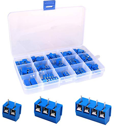 Greluma 100Stk 5mm Pitch 2 Pin&3 Pin&4 Pin PCB Schraubklemme Block 300V 16A,Blau(85x2-polig,10x3-polig,5x4-polig)