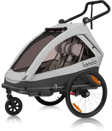 LIONELO CAMA Kinderanhänger 2-in-1 Fahrradanhänger mit Kinderwagenfunktion für 1 oder 2 Kinder im Alter von 6 Monaten bis 6 Jahren Gewicht 2x22 kg, Federung, große Räder Wasserdichtes Verdeck