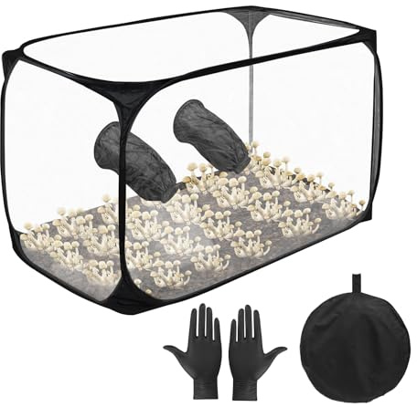 Pilzzucht-Stillluftbox – faltbares transparentes Pilz-Zucht-Set, Pilzzucht-Set mit Handschuhen, tragbarer Pilzzuchtbeutel für Pilzmykologie, Sporen, Wissenschaftler (90 x 60 x 60 cm)