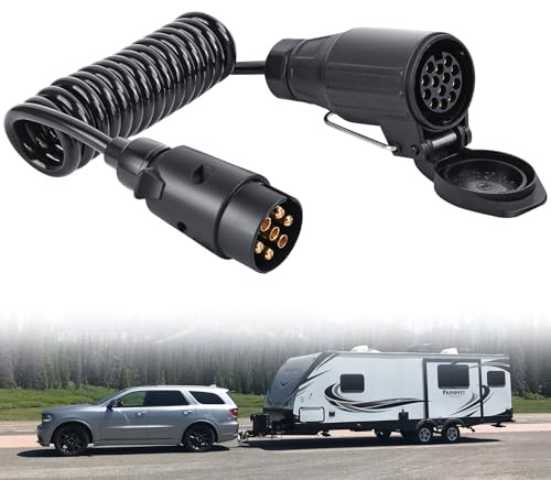 Bacxzomx 2M Anhänger Verlängerungskabel 7 auf 13 Polig Adapter, Anhänger Spiralkabel 7 auf 13 Polig Anhängerkabel für Caravan, Wohnwagen, PKW, LKW, Trecker, Bootstrailer, 12V Anhänger Kabel