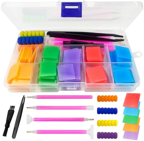 TAGOQUEN 100 Stück Diamond Painting Wachs und Stifte - Diamond Painting Zubehör mit Transparenter Aufbewahrungsbox