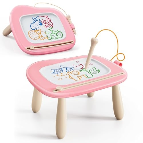 KOKODI Magnetische Maltafel Kinder Zaubertafel, Magnet Zeichentafel Löschbar, Lernspielzeug ab 1 Jahre, Spielzeug für Kinder 1–7 Jahre, Kinderspielzeug Geschenk für Mädchen Jungen (Rosa)