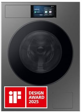 Samsung WF90F09C4SU2 Bespoke AI Waschmaschine, 9 kg, EEK: A (-55%), 7 Zoll Touch-Display, SmartThings Energy Mode, AI Home & AI Wash, Ecobubble, SuperSpeed 39 Min. Waschprogramm, Dark Steel