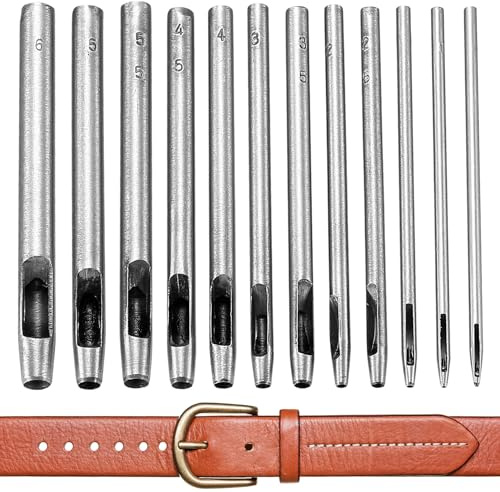 12 Stück Stanzwerkzeug Set Legierter Stahl(Silber, 0.5-6mm) | Lochstanzer, Edelstahl Runde Hohl Locheisen Satz für Leder Uhrenarmband Stoff Kleidung Leinwand Gürtel Locher Werkzeug
