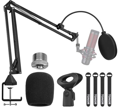 TONOR Mikrofon Ständer, einstellbarer Mikrofonarm mit Popschutz, 3/8 bis 5/8 Adapter, Mikrofonclip, verbesserte Hochleistungsklemme mit hoher Kompatibilität, 35 cm +35 cm T20