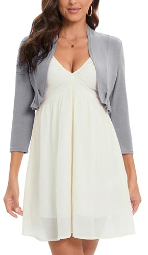 Hobrounn Damen Bolero Festlich Strickjacke Kurz Langarm Open Front Solid Cardigan Top für Kleid