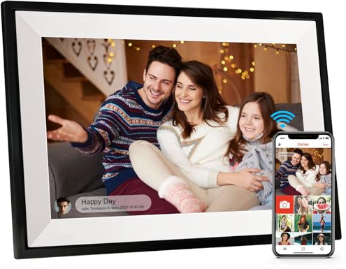 Frameo Digitaler Bilderrahmen, 10,1 Zoll WALN Digitaler Photo Frame 32 GB Speicher, automatische Drehung, Fotos/Videos über die App teilen und Grüße senden