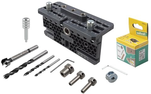 wolfcraft Exzenter-Möbelverbinder-Set - Komplett-Set für lösbare Schraubverbindungen im Möbelbau - inklusive Bohrschablone, Schrauben, Dübeln und Excenter Verbindungsbeschlägen - 4665000