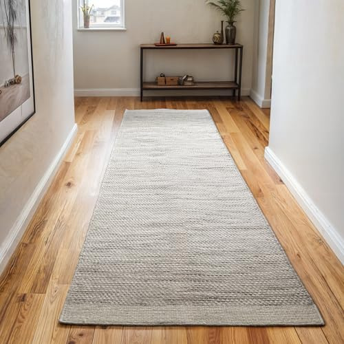 MY-RUG Wollteppich Läufer 200x80 cm - Schurwolle Teppich Flur - Creme | Naturteppich aus 100% Schurwolle - Webteppich als Küchenläufer oder Bettvorleger - Handgewebt & OEKO-TEX zertifiziert
