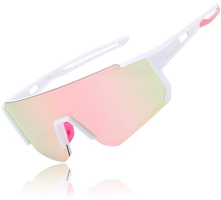 Rosedreamer Sportbrille Schnelle Brille Rave Polarisierte Sonnenbrille Herren Fahrradbrille Damen UV400 Schutzbrille für Outdooraktivitäten Wie Radfahren Ski Fischen Laufen(Rosa)