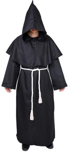 Myir JUN Halloween Kostüm Herren, Faschingskostüm Männer Karneval Kostüm | Mittelalterliche Robe mit Kapuze Fasching Kostüm Karnevalskostüm Mittelalter Kleidung Herren Erwachsenen